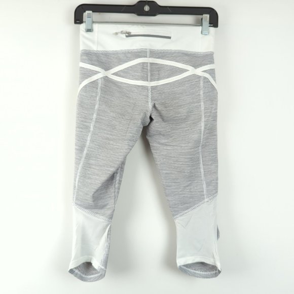 Lululemon Size 4 Run Pace Crop Women's White/Gray Ruched Sides Active Leggings - Picture 9 of 11